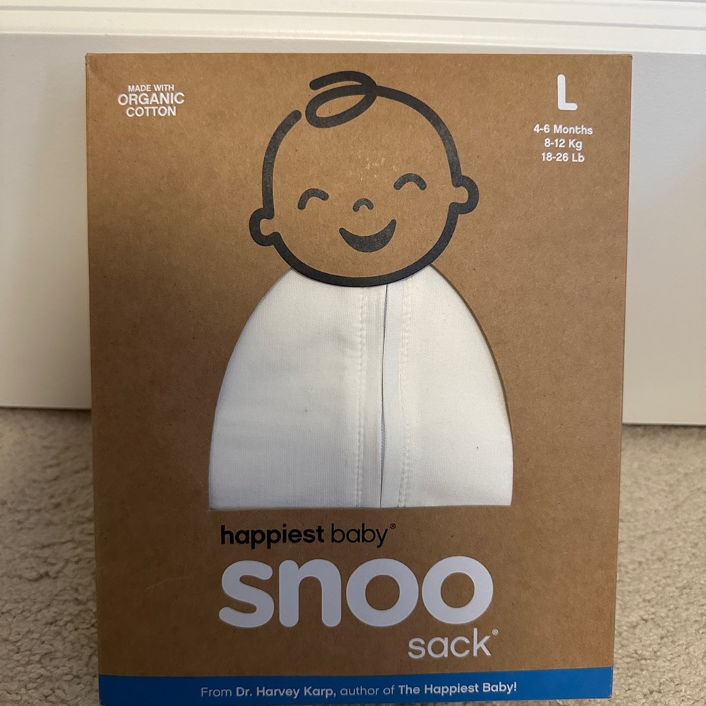 NEW Happiest Baby Snoo Organic Cotton Baby Sleep Sack White Size Large (4-6 M)